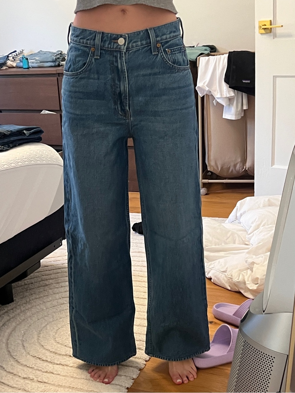 MOTHER Wide-Leg High-Rise Jeans - Dark Blue